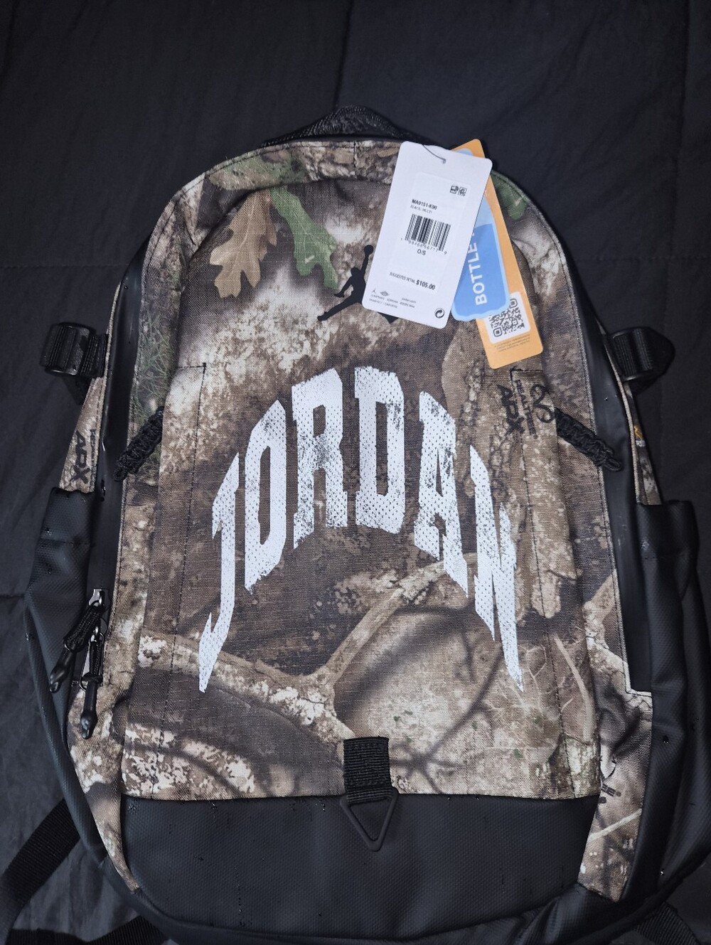 Jordan Men's Camo Backpack - White Logo on Brown/Green Camo